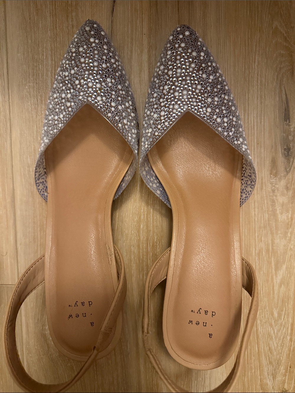 Embellished Pointed-Toe D'Orsay Heels in Nude